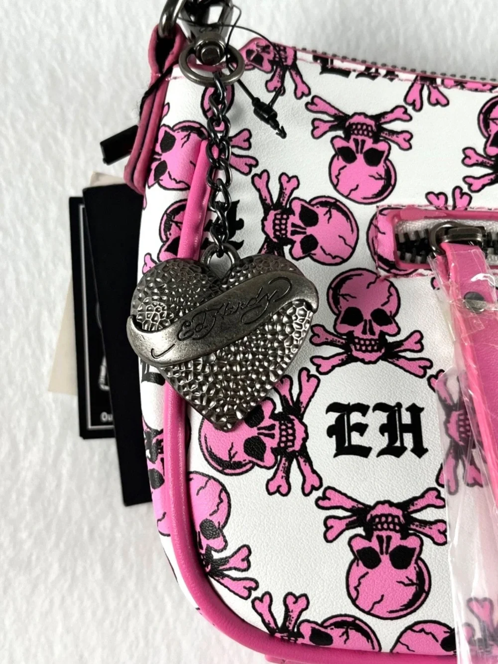 NWT Ed Hardy Pink Skull Rhinestone Tiger Shoulder Crossbody Bag Y2K Purse